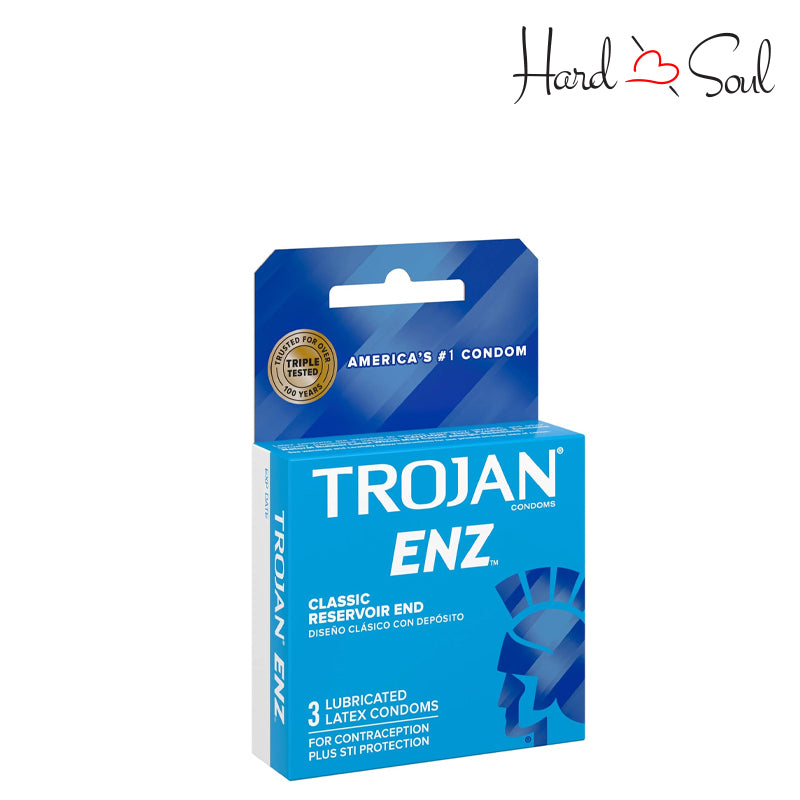 Back Side of a Box of Trojan ENZ Lubricated Condoms 3 Count - HardnSoul