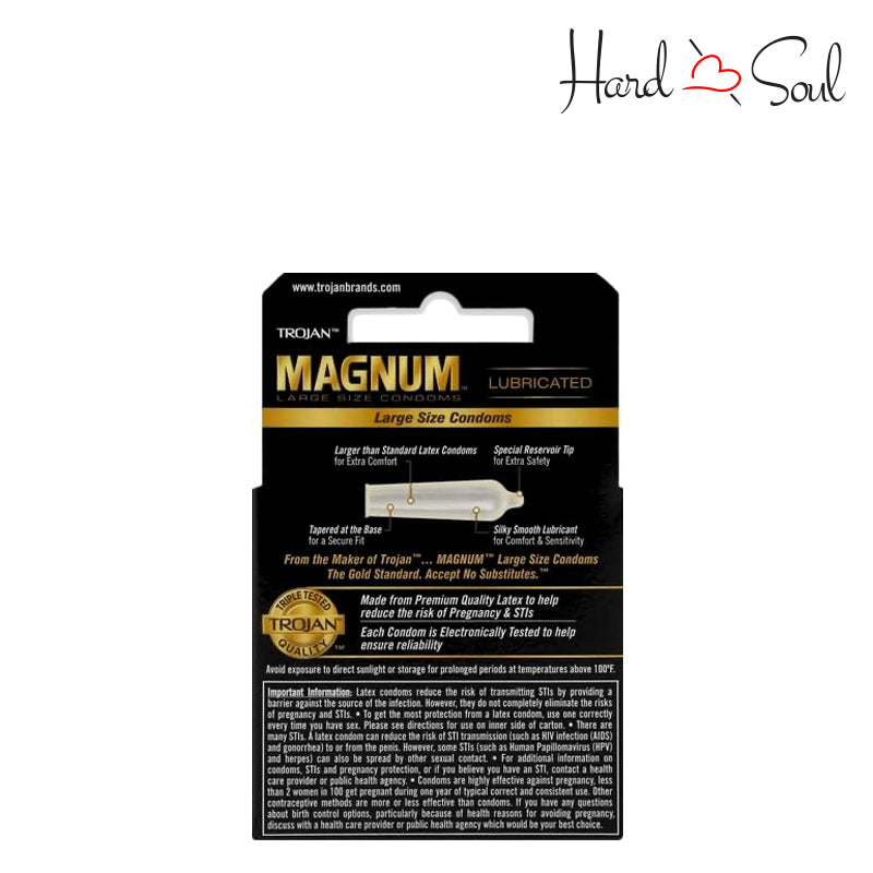 Backside of a Box of Trojan Magnum BareSkin Lubricated Large Condoms 3 Count - HardnSoul