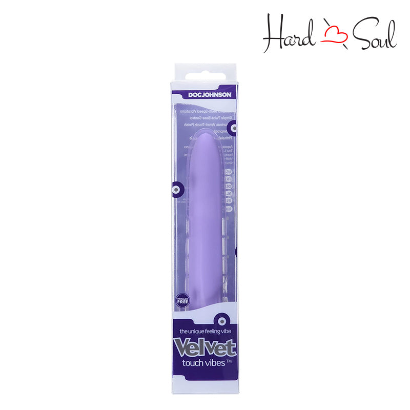 Front Side of Velvet Touch Waterproof Vibrator Lavender 7" Box - HardnSoul