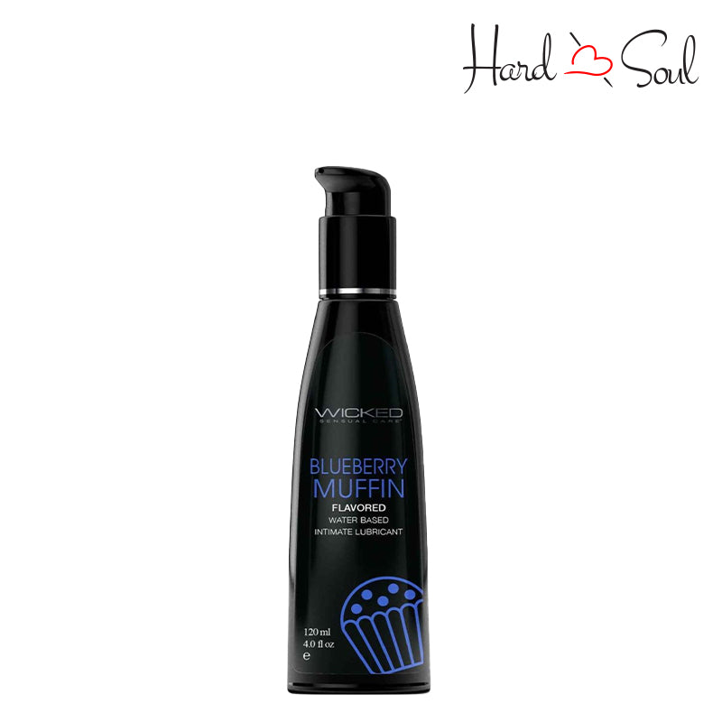 A Bottle of Wicked Aqua Blueberry Muffin Water Based Lubricant 4oz - HardnSoul