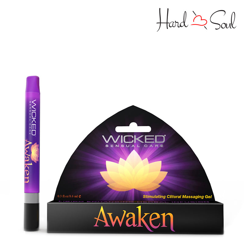 Wicked Awaken Stimulating Clitoral Gel 0.3oz next to its box - HardnSoul